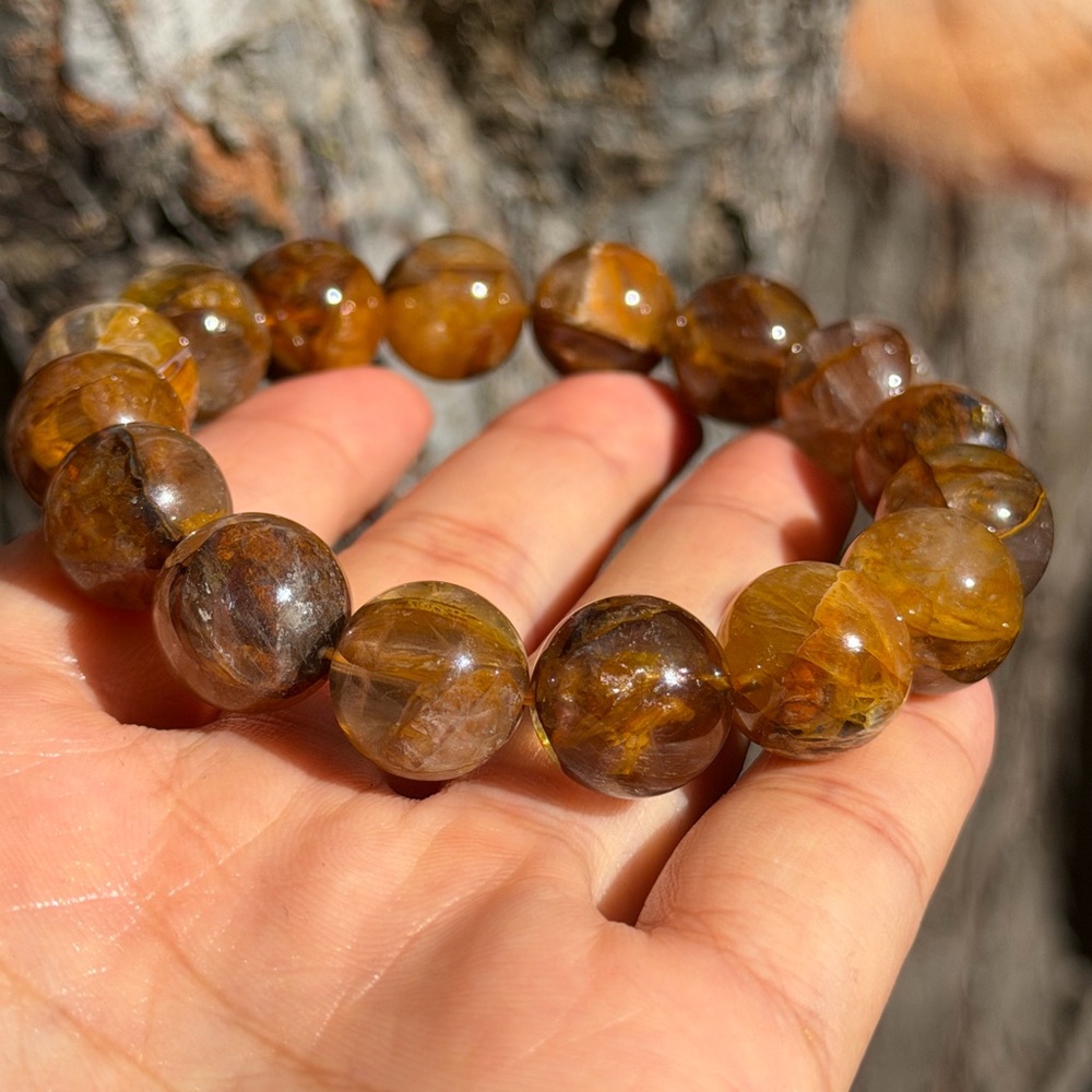 13.5mm stretchable caramel color golden healer bracelet 0386